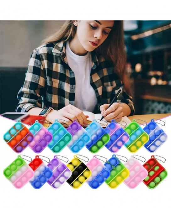 32 Pcs Mini Pop Fidget Toy Pack Simple Bubble Popping Keychain Squeeze Rainbow Stress Relief Sensory Hand Toy Anti-Anxiety Of...