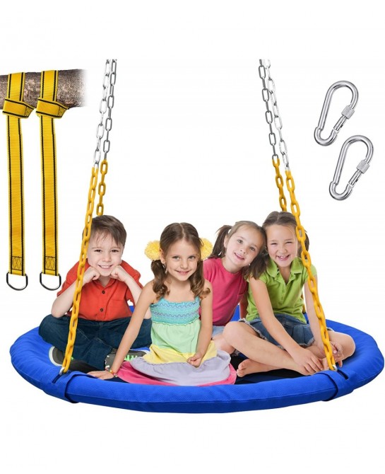 1 000lbs 40" Saucer Tree Swing for Kids Adults with Heavy Duty Chains Plastic Coated Textilene Wear-Resistant and 2pcs 10ft T...