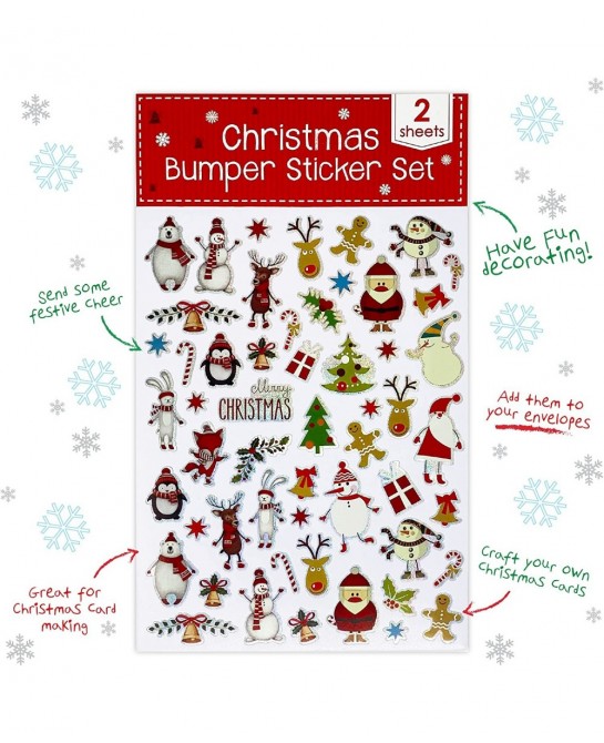 Christmas Stickers Decorating 2 Large Sheets - Self Adhesive Merry Xmas Crafting Scrapbook Gift Present Party Bag Filler Card...