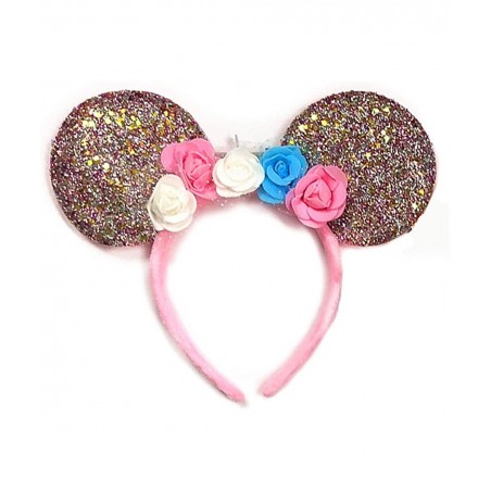 LED Floral Mouse Ears Light Up Head Band Glitter Rose Gold Hair Flower Accessory Costume Headpiece Party Pretend Play Dress U...