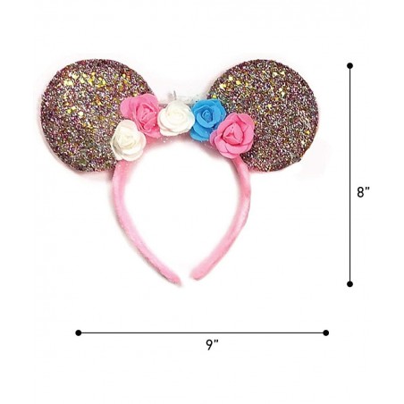 LED Floral Mouse Ears Light Up Head Band Glitter Rose Gold Hair Flower Accessory Costume Headpiece Party Pretend Play Dress U...