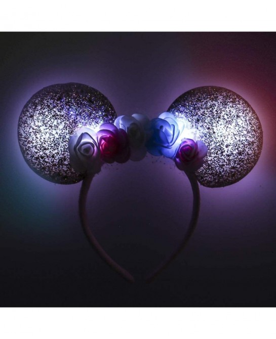LED Floral Mouse Ears Light Up Head Band Glitter Rose Gold Hair Flower Accessory Costume Headpiece Party Pretend Play Dress U...