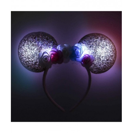 LED Floral Mouse Ears Light Up Head Band Glitter Rose Gold Hair Flower Accessory Costume Headpiece Party Pretend Play Dress U...