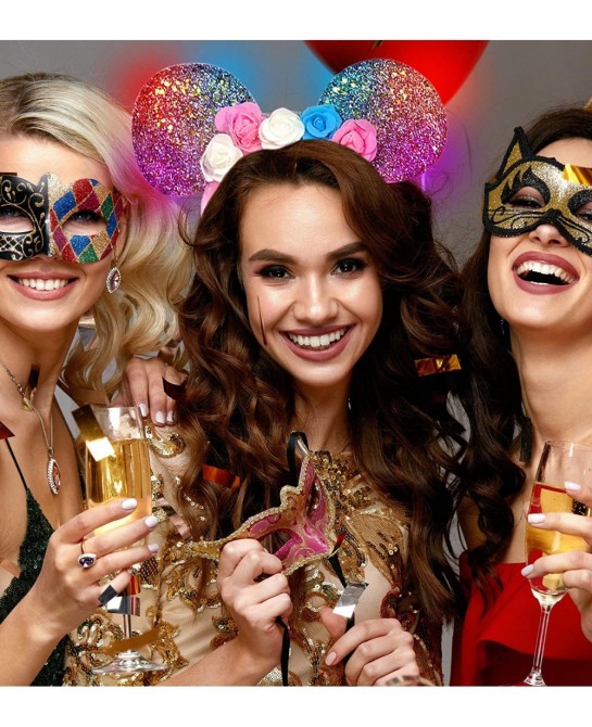 LED Floral Mouse Ears Light Up Head Band Glitter Rose Gold Hair Flower Accessory Costume Headpiece Party Pretend Play Dress U...