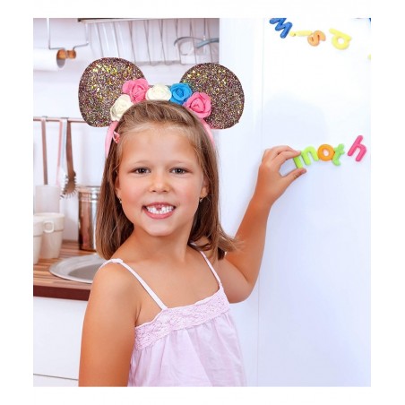 LED Floral Mouse Ears Light Up Head Band Glitter Rose Gold Hair Flower Accessory Costume Headpiece Party Pretend Play Dress U...
