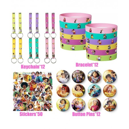 Encanto Party Favors 84pcs Encanto Birthday Party Supplies Include Button Pins Key Chain Silicone Bracelet Stickers Encanto P...