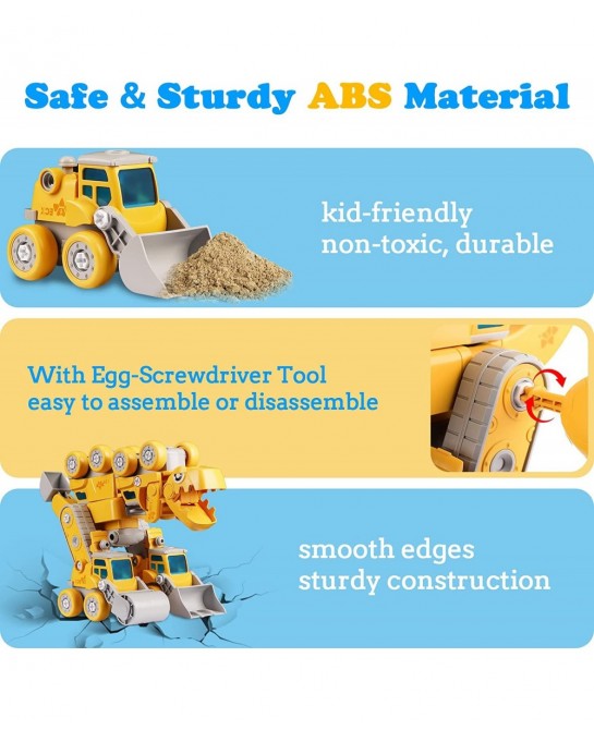 Dinosaur Toys for Kids 3-5 - 5-in-1 Take Apart Construction Vehicles Kids Toys Transform into STEM Building Dinosaur Toys Gif...