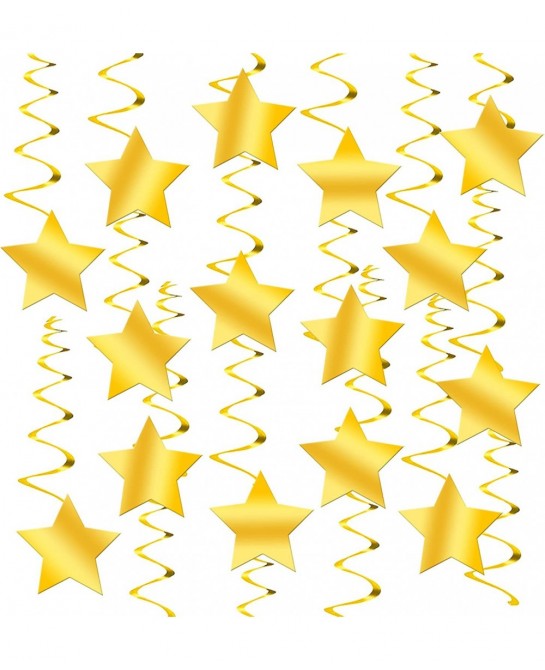 Shiny Gold Star Hanging Swirls - Pack of 30 No DIY | Oscar Party Decorations | Gold Star Decorations for Party | Golden Birth...