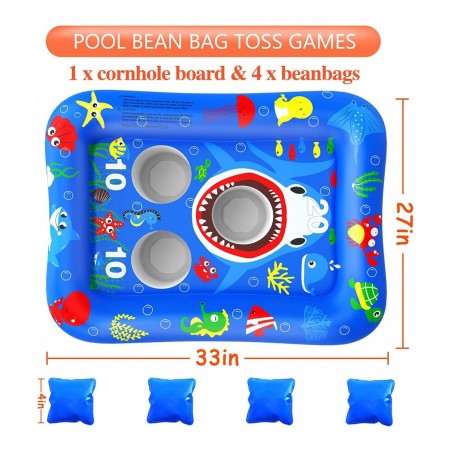 33" Inflatable Pool Cornhole Toys Games Pool Cornhole Bean Bag Toss Games with 4 Beanbags Pool Cornhole Games Party Supplies ...