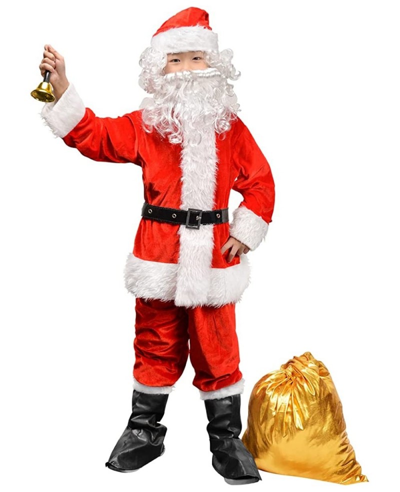 Children’s Santa Suit Costume for kids Red Deluxe Velvet Santa Suit Halloween Christmas Party Cosplay Costome (9PCS) $40.45 K...