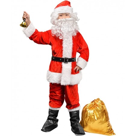 Children’s Santa Suit Costume for kids Red Deluxe Velvet Santa Suit Halloween Christmas Party Cosplay Costome (9PCS) $40.45 K...