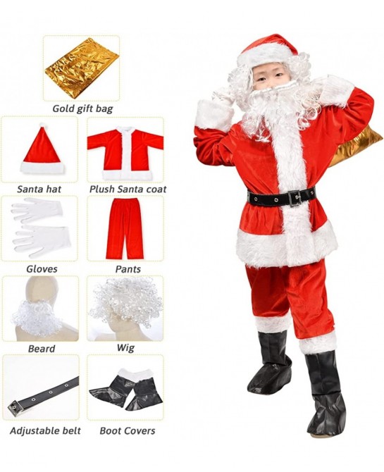 Children’s Santa Suit Costume for kids Red Deluxe Velvet Santa Suit Halloween Christmas Party Cosplay Costome (9PCS) $40.45 K...