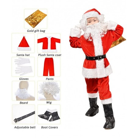 Children’s Santa Suit Costume for kids Red Deluxe Velvet Santa Suit Halloween Christmas Party Cosplay Costome (9PCS) $40.45 K...