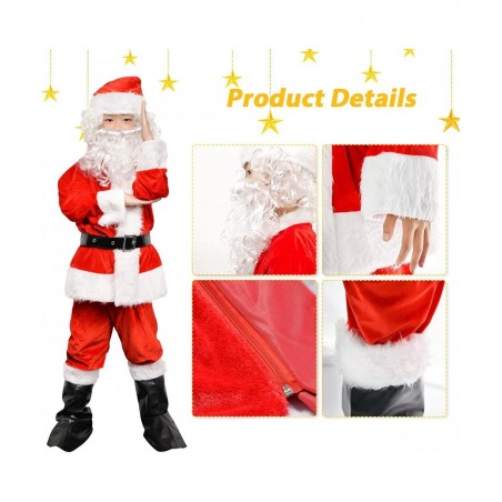 Children’s Santa Suit Costume for kids Red Deluxe Velvet Santa Suit Halloween Christmas Party Cosplay Costome (9PCS) $40.45 K...