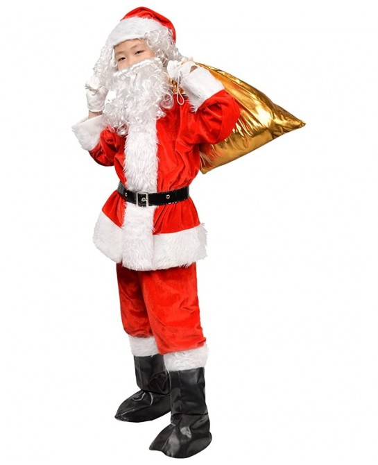 Children’s Santa Suit Costume for kids Red Deluxe Velvet Santa Suit Halloween Christmas Party Cosplay Costome (9PCS) $40.45 K...
