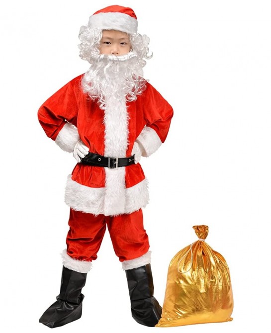 Children’s Santa Suit Costume for kids Red Deluxe Velvet Santa Suit Halloween Christmas Party Cosplay Costome (9PCS) $40.45 K...