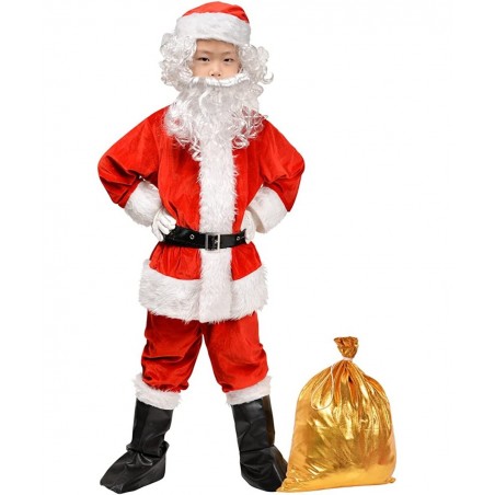 Children’s Santa Suit Costume for kids Red Deluxe Velvet Santa Suit Halloween Christmas Party Cosplay Costome (9PCS) $40.45 K...