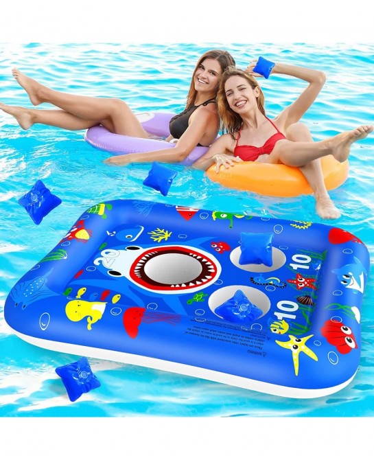 33" Inflatable Pool Cornhole Toys Games Pool Cornhole Bean Bag Toss Games with 4 Beanbags Pool Cornhole Games Party Supplies ...