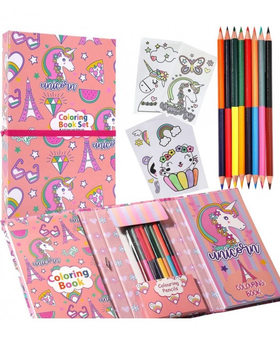 Unicorn Coloring Pads Kit for Girls Unicorn Coloring Book with 60 Coloring Pages and 16 Colored Pencils for Drawing Painting ...