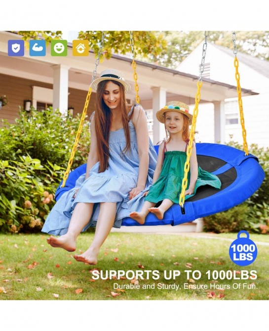 1 000lbs 40" Saucer Tree Swing for Kids Adults with Heavy Duty Chains Plastic Coated Textilene Wear-Resistant and 2pcs 10ft T...