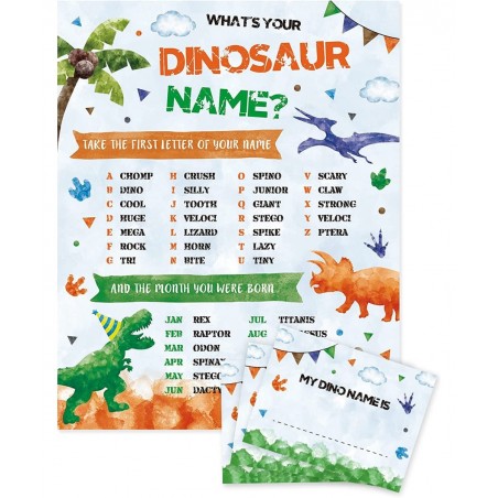 What’s Your Dinosaur Name Game - Watercolor Dinosaur Party Supplies for Boys Kids Birthday Baby Shower Party Game Sign 25 PCS...