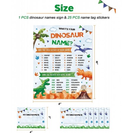 What’s Your Dinosaur Name Game - Watercolor Dinosaur Party Supplies for Boys Kids Birthday Baby Shower Party Game Sign 25 PCS...