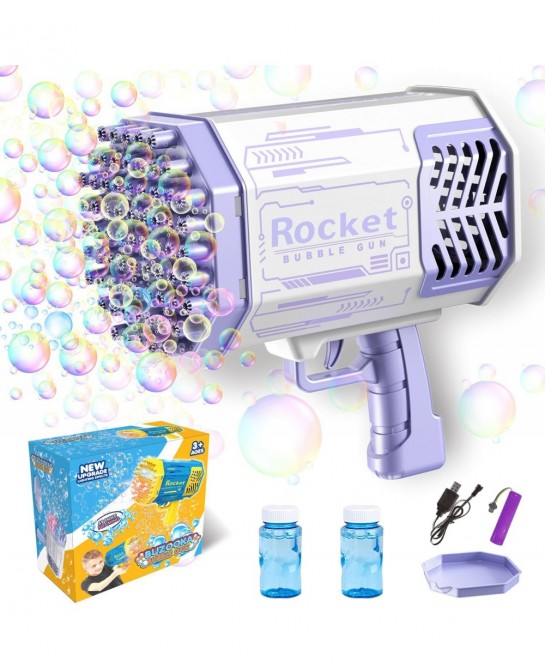 Bubble Gun Bazooka with 69 Holes and Lights Rocket Boom Bubble Blower for Adults Kids Rocket Launcher Bubble Machine Toys for...