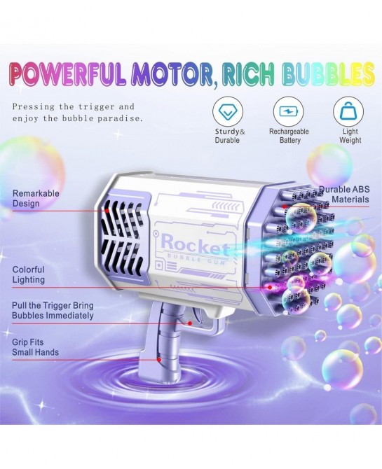 Bubble Gun Bazooka with 69 Holes and Lights Rocket Boom Bubble Blower for Adults Kids Rocket Launcher Bubble Machine Toys for...