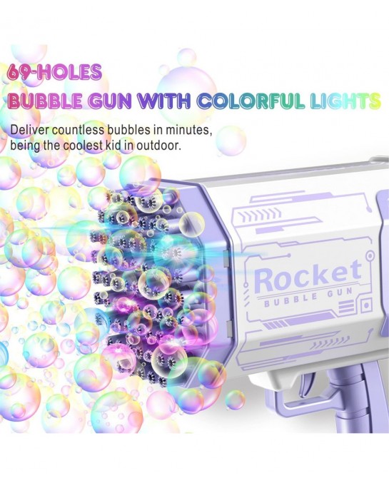 Bubble Gun Bazooka with 69 Holes and Lights Rocket Boom Bubble Blower for Adults Kids Rocket Launcher Bubble Machine Toys for...
