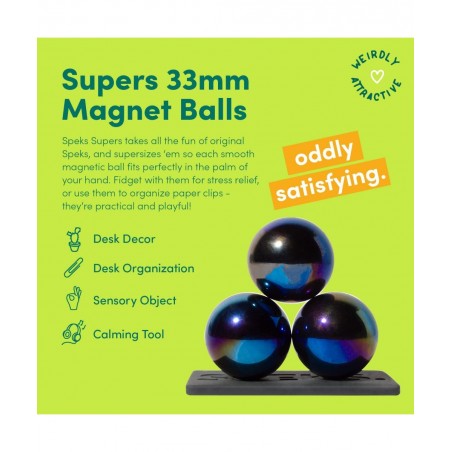 Supers 33mm Magnets Balls Fidget Toys for Adults Set of 3 with Display Plate Great Office Desk Decorations and Stress Relief ...