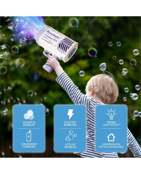 Bubble Gun Bazooka with 69 Holes and Lights Rocket Boom Bubble Blower for Adults Kids Rocket Launcher Bubble Machine Toys for...