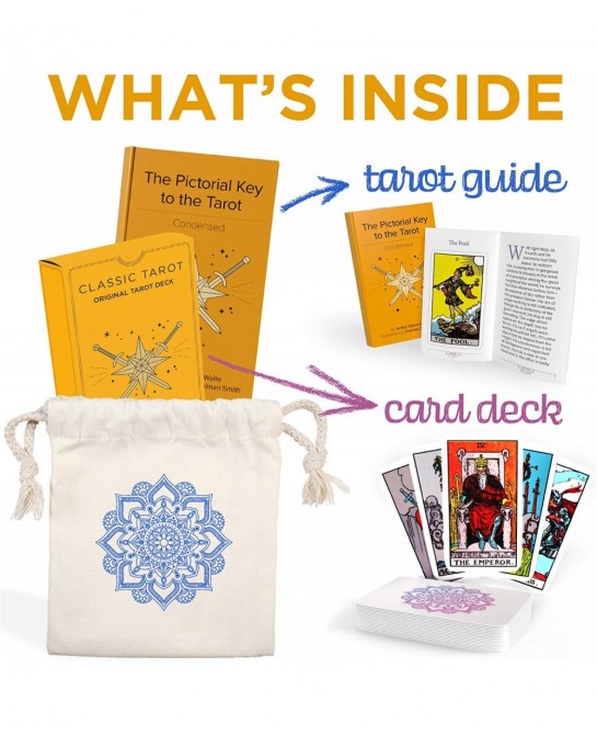 Classic Tarot Cards Deck with Guidebook & Premium Linen Carry Bag - Original Pamela Colman Smith Artwork - Tarot Cards for Be...