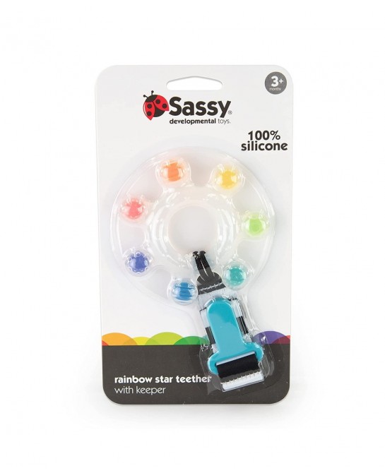 Rainbow Star Teether with Keeper | Textured Silicone Teether for Teething | Ages 3+ Months and Up $17.16 Baby Teether Toys