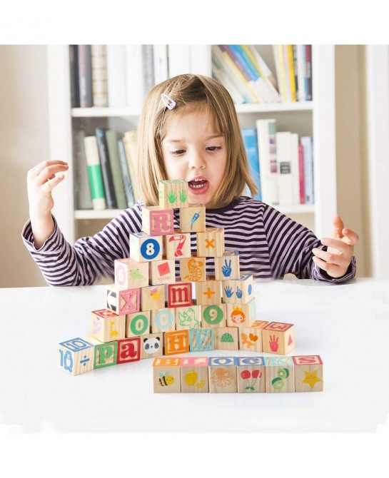 Wooden ABC Toy Building Blocks for Toddlers 1-3 36 PCS Wood Baby Alphabet Number Blocks for Stacking Learning Preschool Educa...