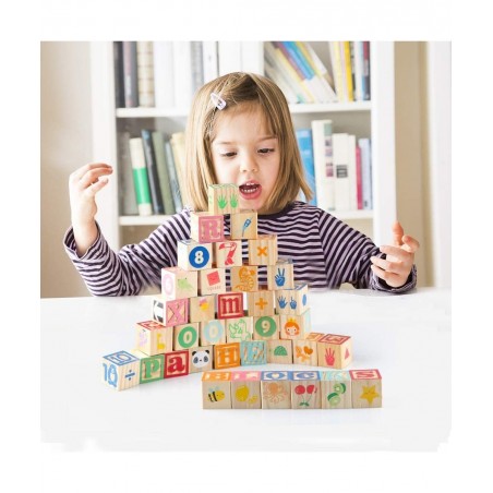 Wooden ABC Toy Building Blocks for Toddlers 1-3 36 PCS Wood Baby Alphabet Number Blocks for Stacking Learning Preschool Educa...