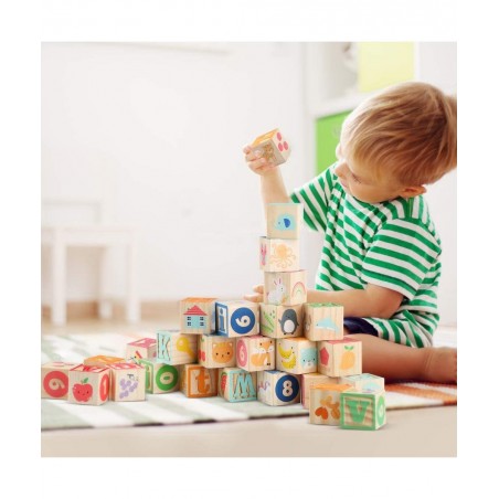 Wooden ABC Toy Building Blocks for Toddlers 1-3 36 PCS Wood Baby Alphabet Number Blocks for Stacking Learning Preschool Educa...