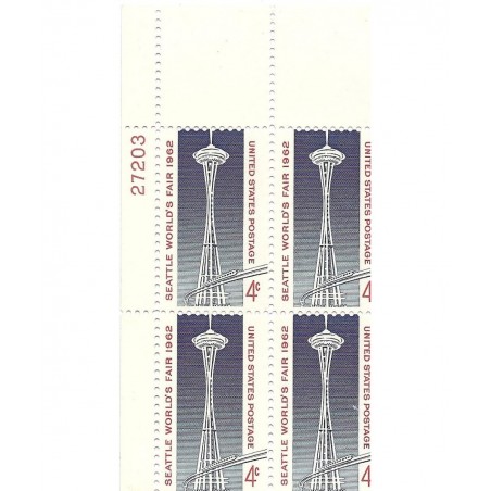 1962 Seattle World's Fair 4 Cent US Postage Stamp Plate Block MNH Scott 1196 $13.69 Collectible Postage Stamps