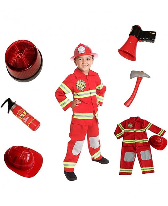 Fire Fighter Costume Light up Patch on Chest Kids W/Hat Fire Man T S M 3-4 4-5 6-8 $52.19 Kids' Costumes