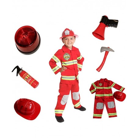 Fire Fighter Costume Light up Patch on Chest Kids W/Hat Fire Man T S M 3-4 4-5 6-8 $52.19 Kids' Costumes
