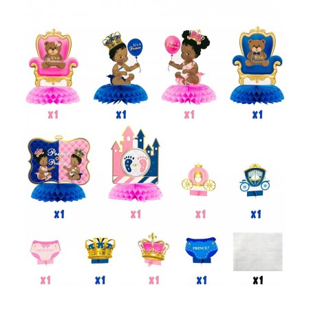 12Pcs African American Baby Gender Reveal Honeycomb Centerpieces Royal Prince or Princess Baby?Shower Boy or Girl Gender Reve...