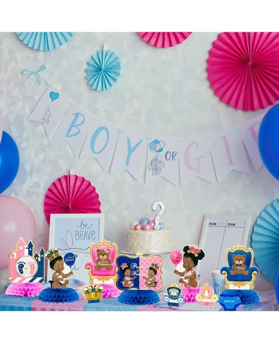 12Pcs African American Baby Gender Reveal Honeycomb Centerpieces Royal Prince or Princess Baby?Shower Boy or Girl Gender Reve...