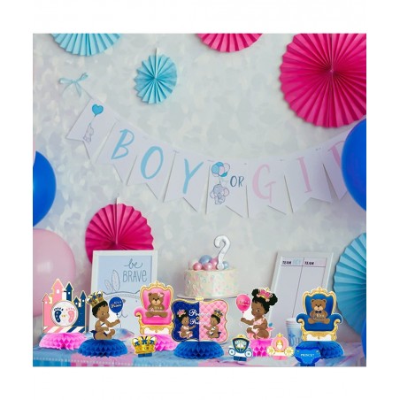 12Pcs African American Baby Gender Reveal Honeycomb Centerpieces Royal Prince or Princess Baby?Shower Boy or Girl Gender Reve...