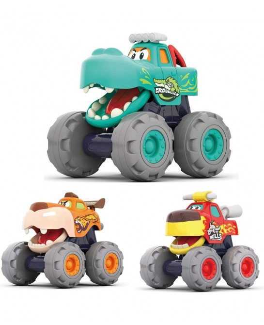 Toy Cars for 1 2 3 Year Old Boys 3 Pack Friction Powered Cars Pull Back Toy Cars Set - Bull Truck Leopard Truck Crocodile Tru...