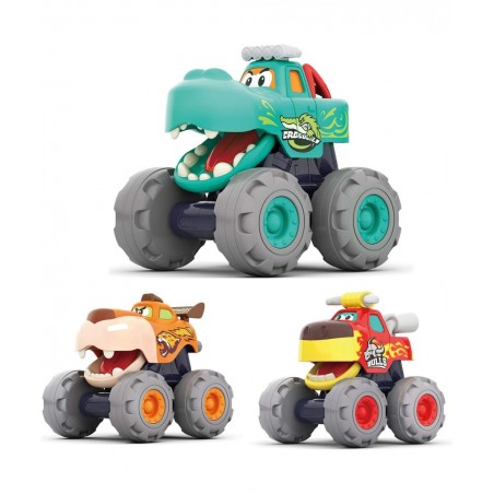 Toy Cars for 1 2 3 Year Old Boys 3 Pack Friction Powered Cars Pull Back Toy Cars Set - Bull Truck Leopard Truck Crocodile Tru...