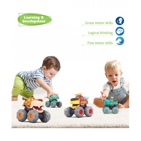 Toy Cars for 1 2 3 Year Old Boys 3 Pack Friction Powered Cars Pull Back Toy Cars Set - Bull Truck Leopard Truck Crocodile Tru...