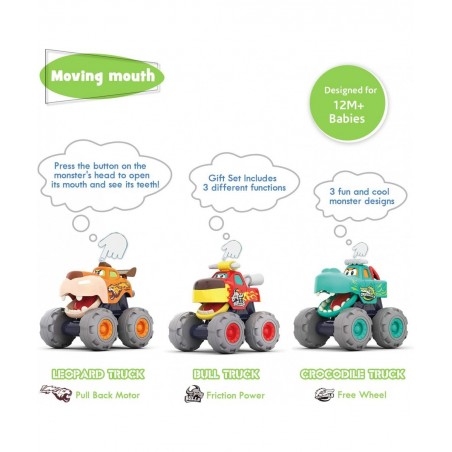Toy Cars for 1 2 3 Year Old Boys 3 Pack Friction Powered Cars Pull Back Toy Cars Set - Bull Truck Leopard Truck Crocodile Tru...