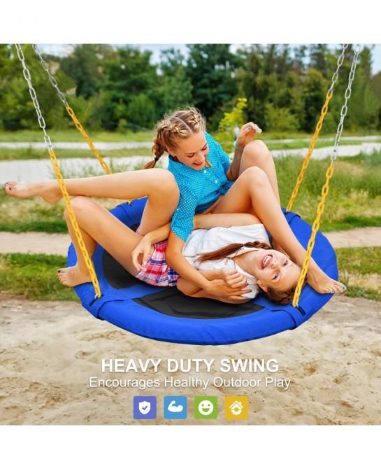 1 000lbs 40" Saucer Tree Swing for Kids Adults with Heavy Duty Chains Plastic Coated Textilene Wear-Resistant and 2pcs 10ft T...