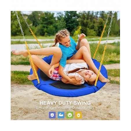 1 000lbs 40" Saucer Tree Swing for Kids Adults with Heavy Duty Chains Plastic Coated Textilene Wear-Resistant and 2pcs 10ft T...