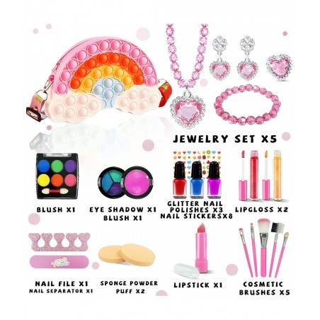 32Pcs Kids Real Washable Makeup Kit Girls Toys with Push Bubble Pop Shoulder Bag for Toddler Kids Girl Children Birthday Toys...