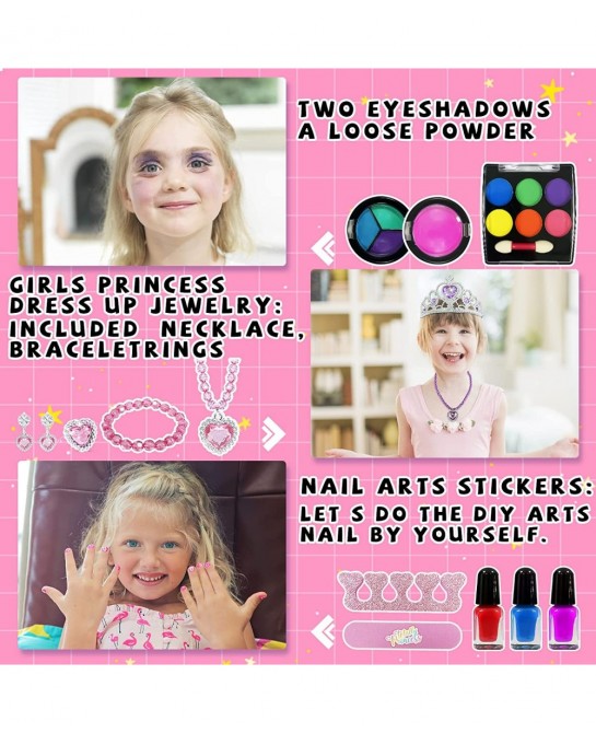 32Pcs Kids Real Washable Makeup Kit Girls Toys with Push Bubble Pop Shoulder Bag for Toddler Kids Girl Children Birthday Toys...